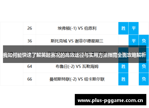我如何能快速了解英超赛况的高效途径与实用方法指南全面攻略解析 我如何能快速了解英超赛况的高效途径与实用方法指南全面攻略解析